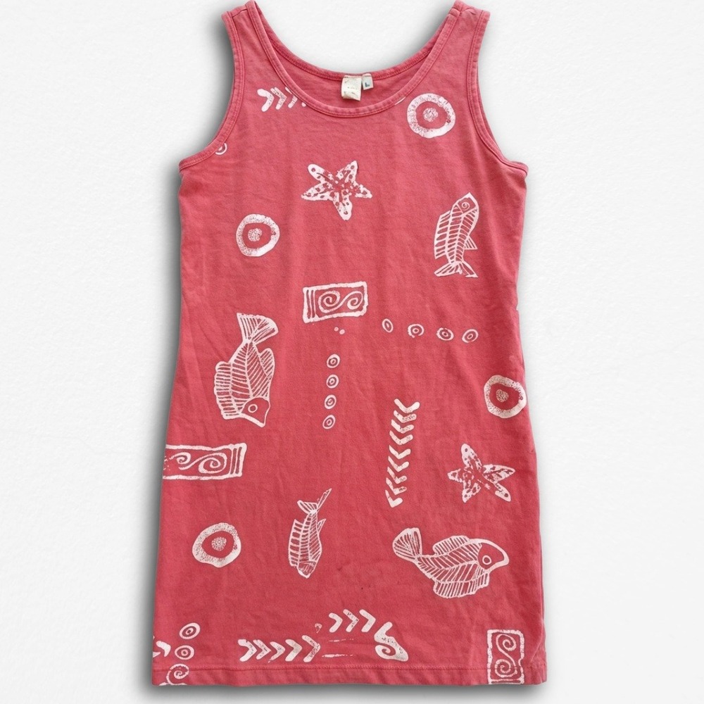Kisses & Hugs Pink Coral Sea Life Fish Print Sleeveless Tank Mini Dress Large